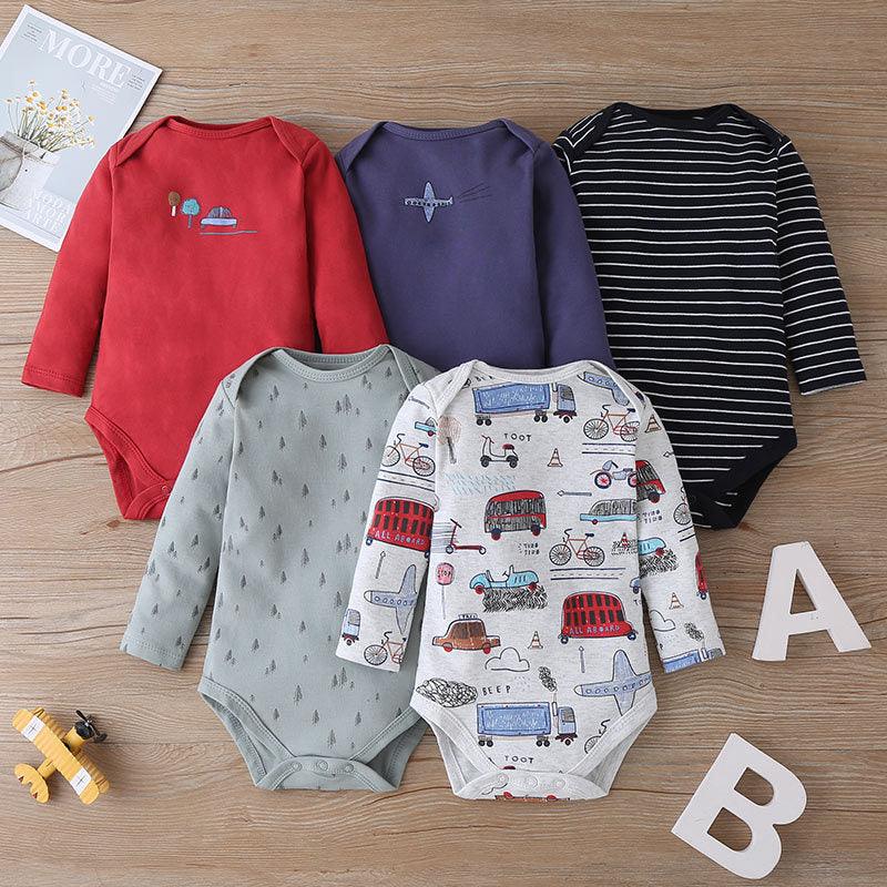 5PCS Baby Long Sleeve Cartoon Printed Triangle Jumpsuit