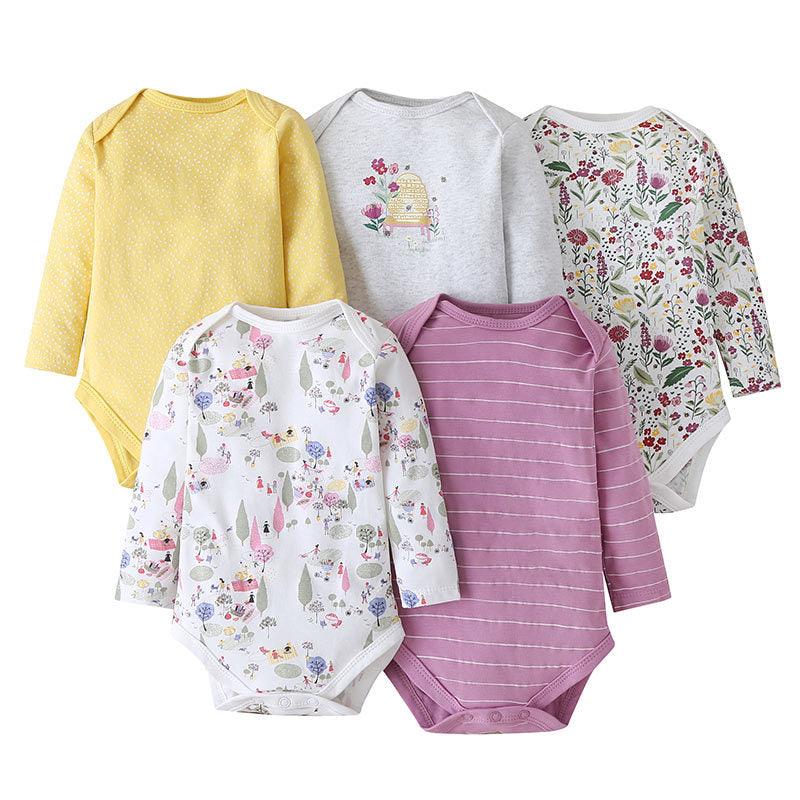 5PCS Baby Long Sleeve Cartoon Printed Triangle Jumpsuit