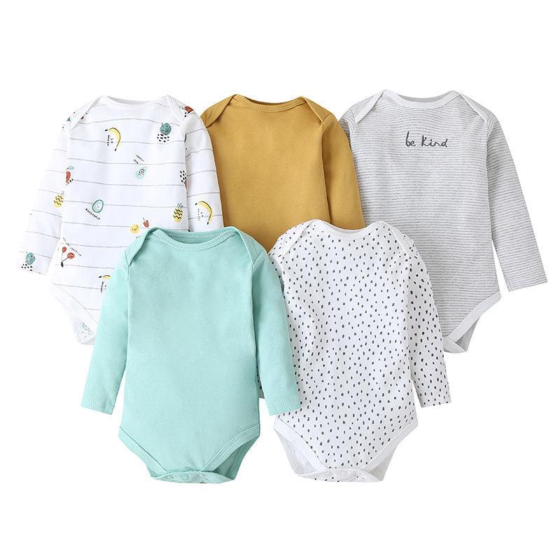 5PCS Baby Long Sleeve Cartoon Printed Triangle Jumpsuit