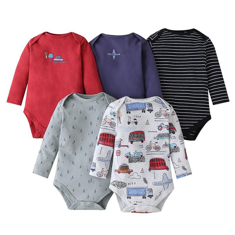 5PCS Baby Long Sleeve Cartoon Printed Triangle Jumpsuit