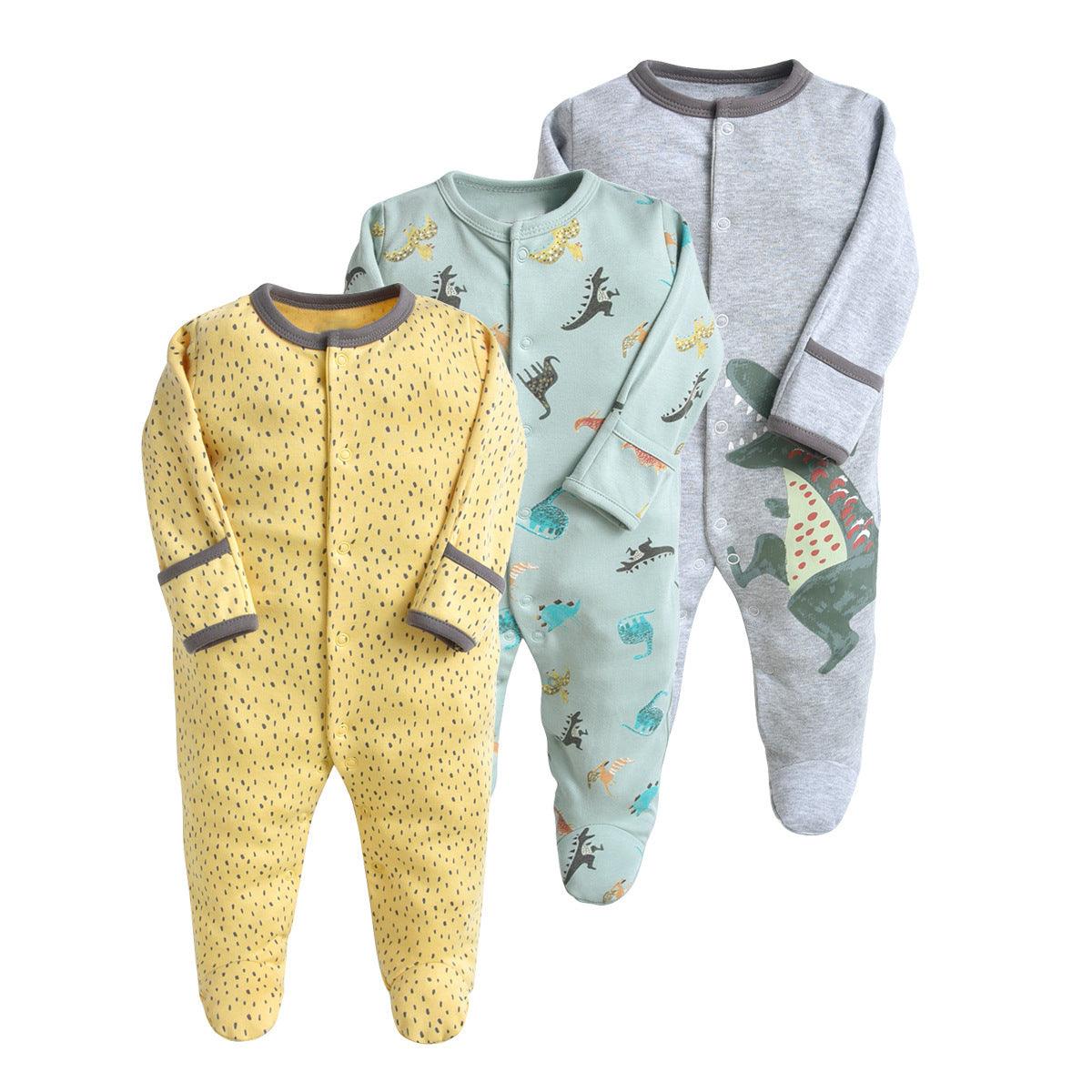 3PCS Baby Boys Girls Solid Color Cute Printed Cotton Wrap Long Sleeve Jumpsuit