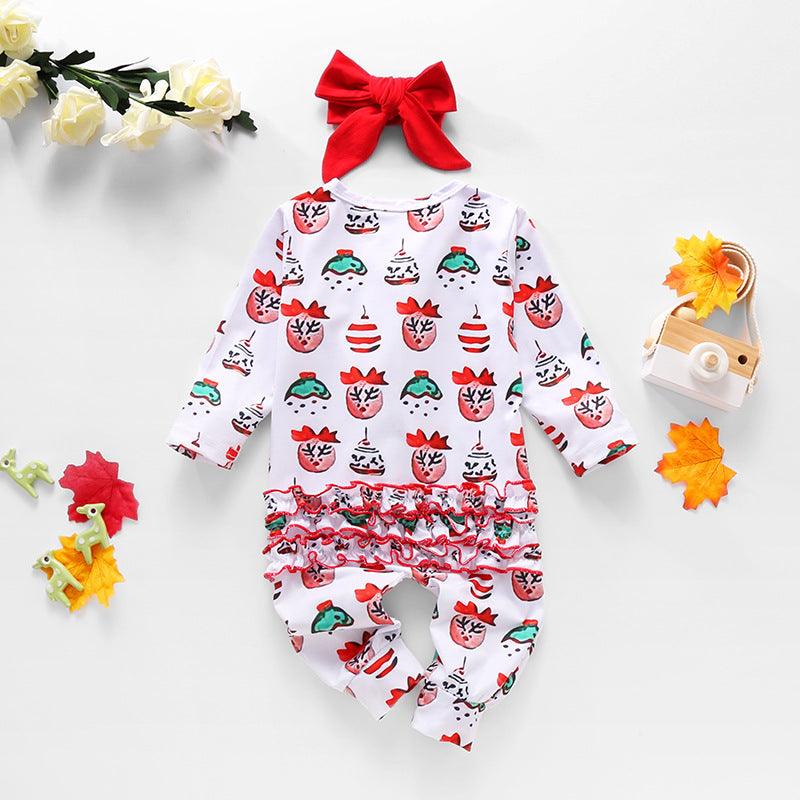 Baby Girls Christmas Printed Ruffle Jumpsuit