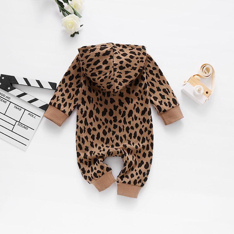 Baby Boys Girls Leopard Zip Long Sleeve Jumpsuit