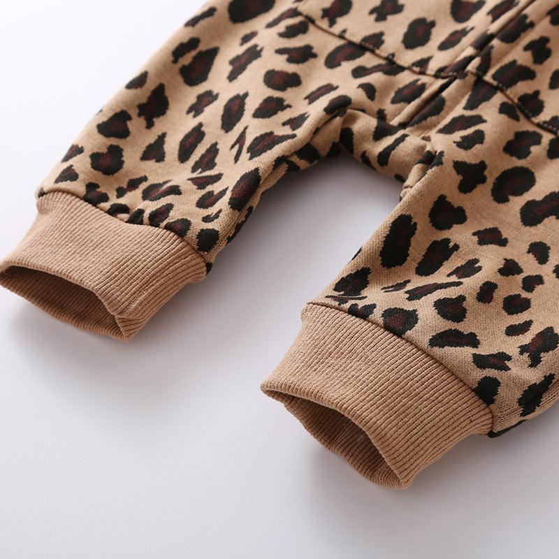 Baby Boys Girls Leopard Zip Long Sleeve Jumpsuit