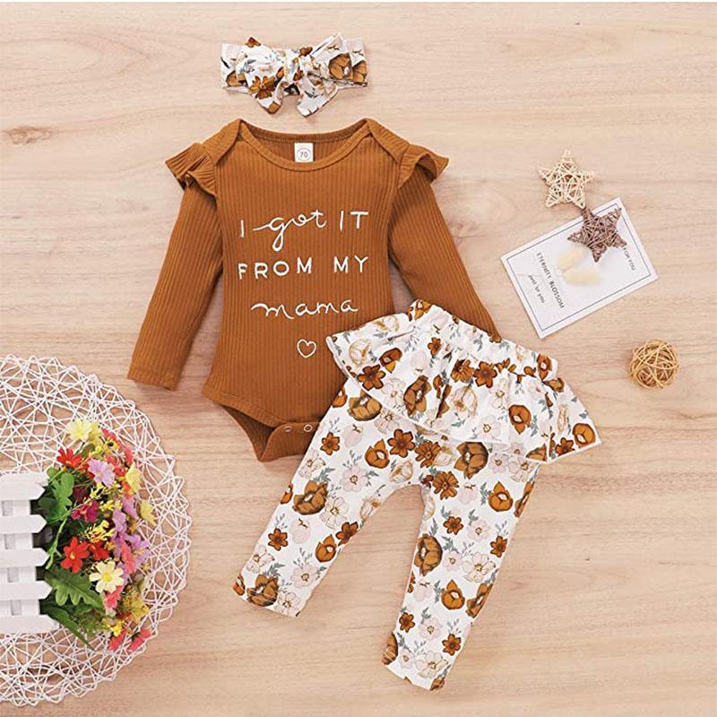 3-piece Romper & Headband & Floral Pants for Baby Girl