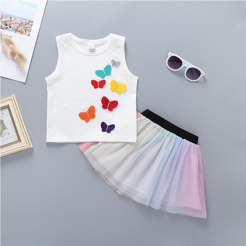 Baby Girls Butterfly Vest Top & Colorful Skirt