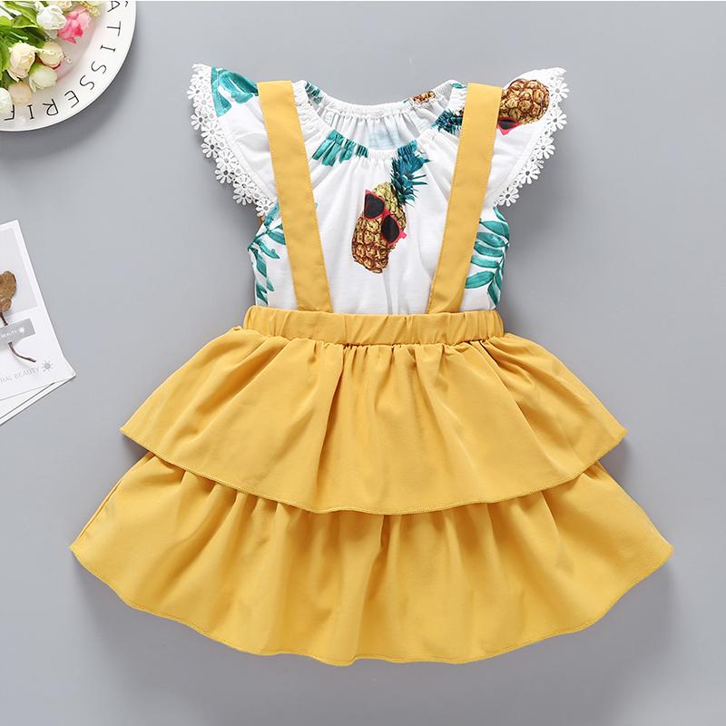 Baby Girls Fruit Allover Print Top & Layered Suspender Skirt