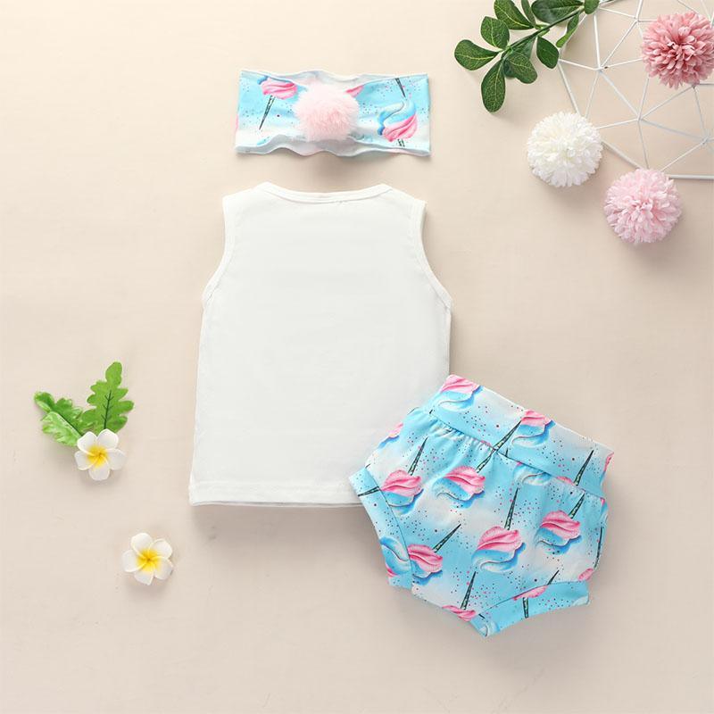 3-piece Vest & Headband & Flamingos Pattern Shorts for Baby Girl