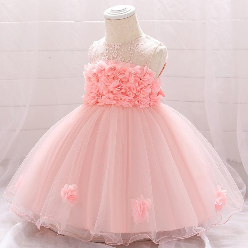 Baby Girl 3D Flower Decor Sleeveless Mesh Formal Dress