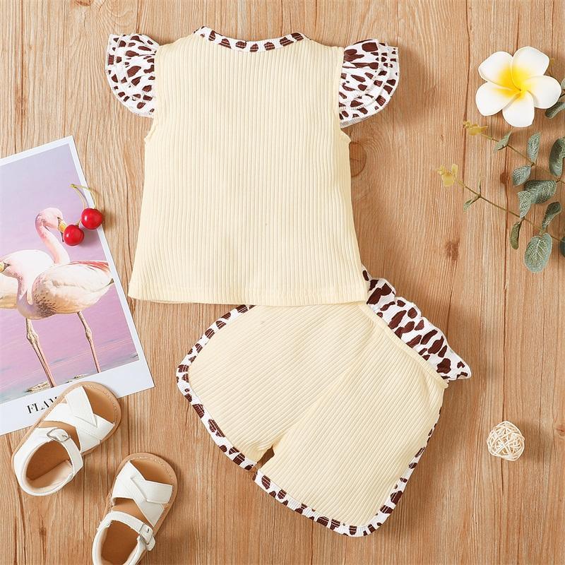 Baby Girl Ruffle Armhole Leopard Print Top & Ribbed Shorts