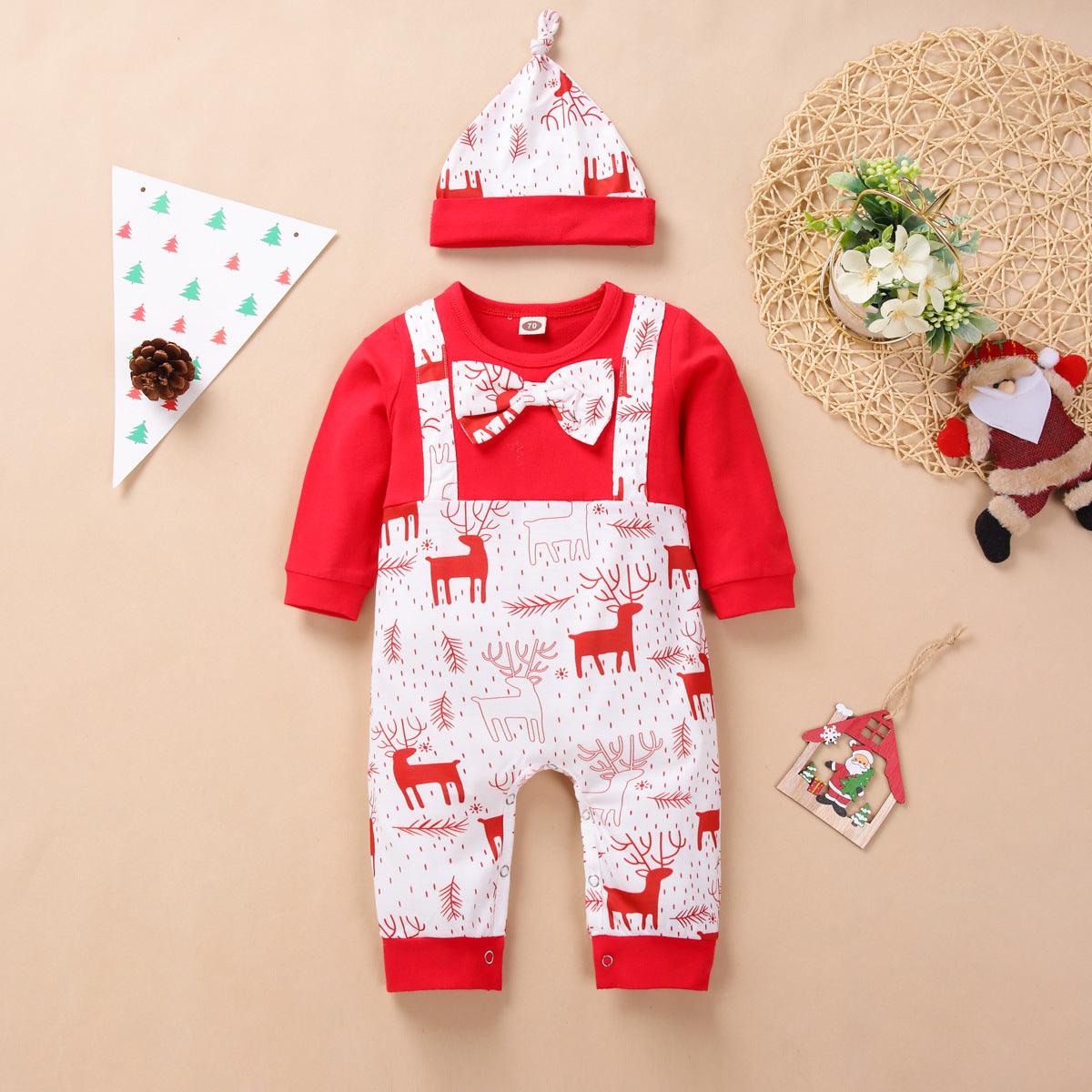 Baby Boys Christmas Dress Elk Jumpsuit Hat Little Gentleman Suit