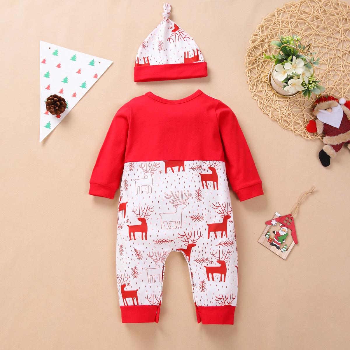 Baby Boys Christmas Dress Elk Jumpsuit Hat Little Gentleman Suit