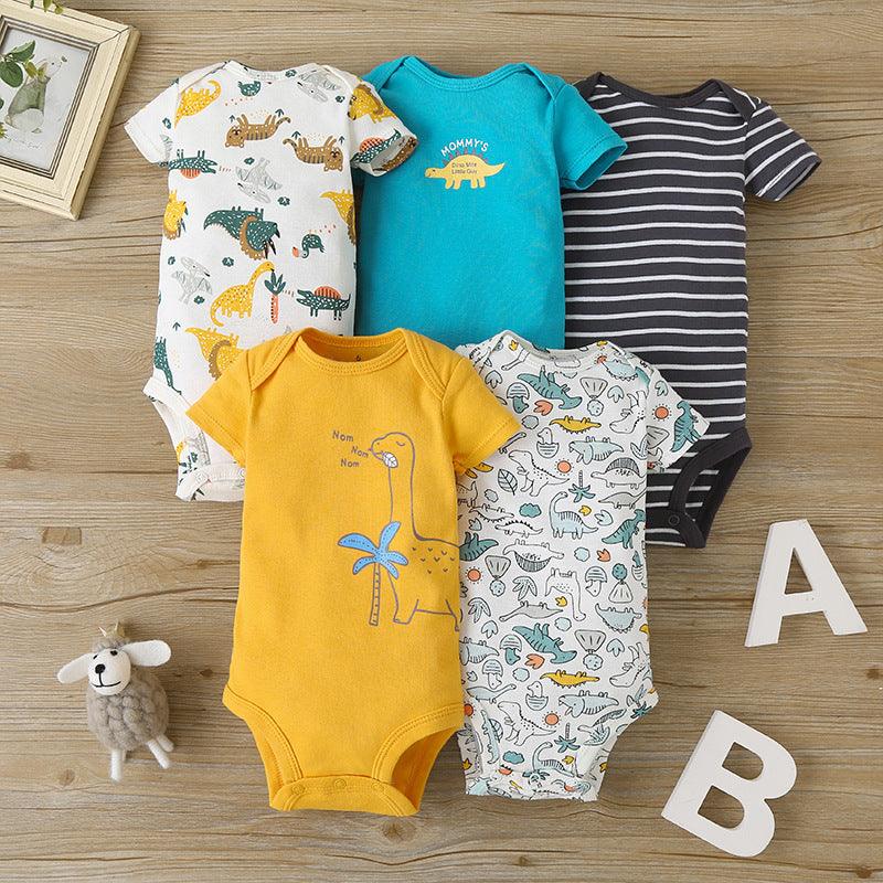 5PCS 2021 Unisex Baby Suit Cartoon Fashion Summer Short Sleeve Rompers