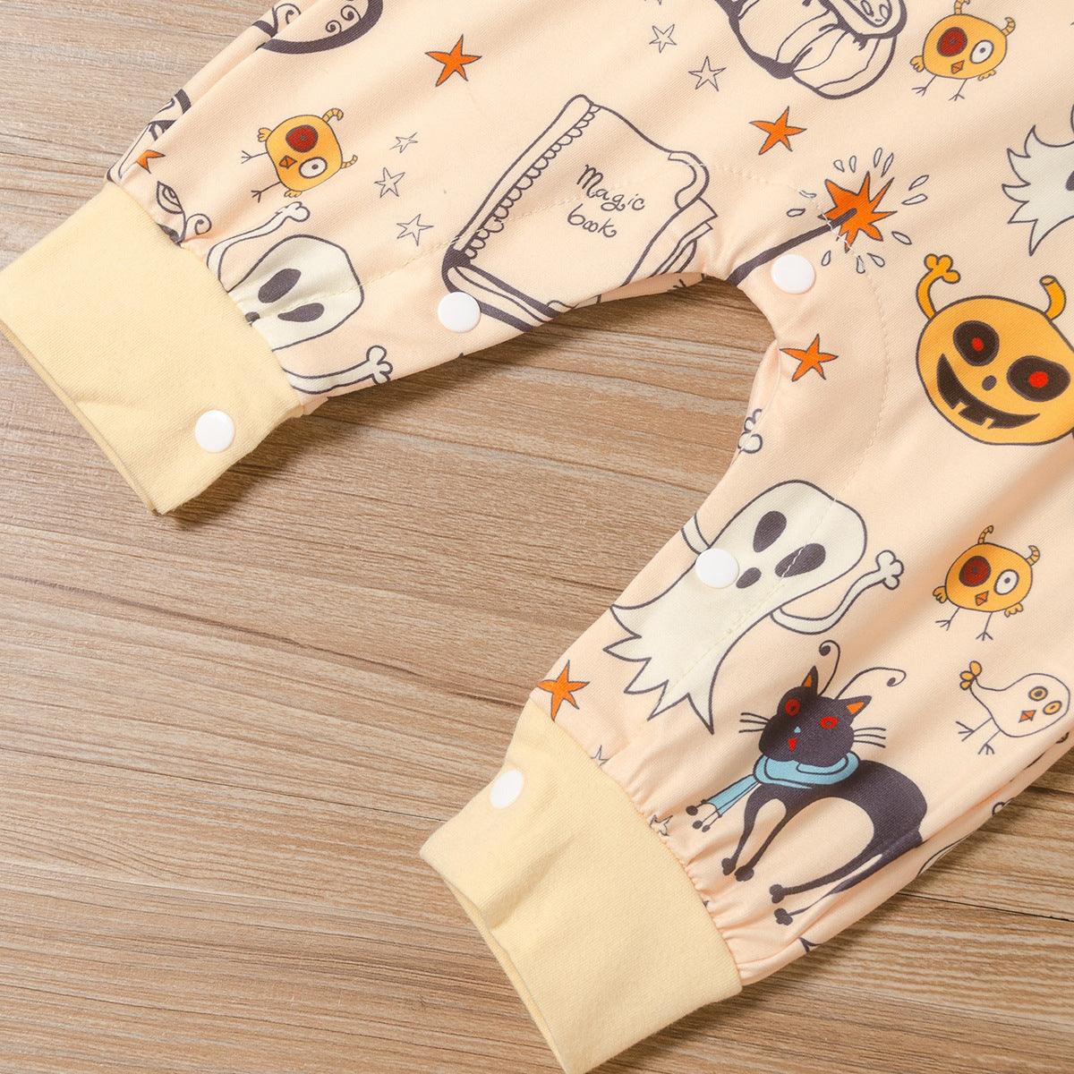 Baby boys girls' Halloween pumpkin long sleeve cartoon cat jumpsuit