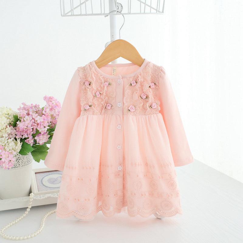 Baby Girl Long Sleeve Rose Mesh Lace Dress Baby Girl Princess Dress