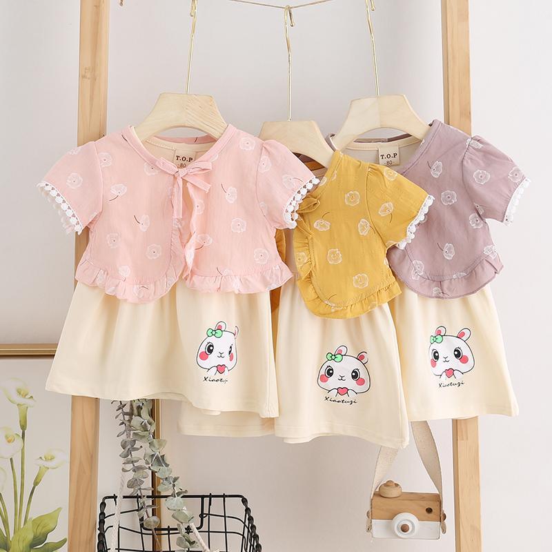 2-piece Cartoon Bunny Dress Set for Toddler Girl