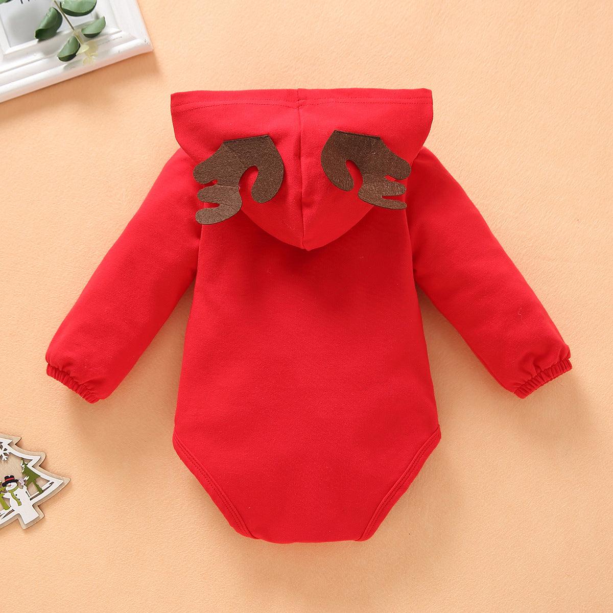 Baby Boys Girls Christmas Letter Printed Long Sleeve Antler Hoodie Jumpsuit