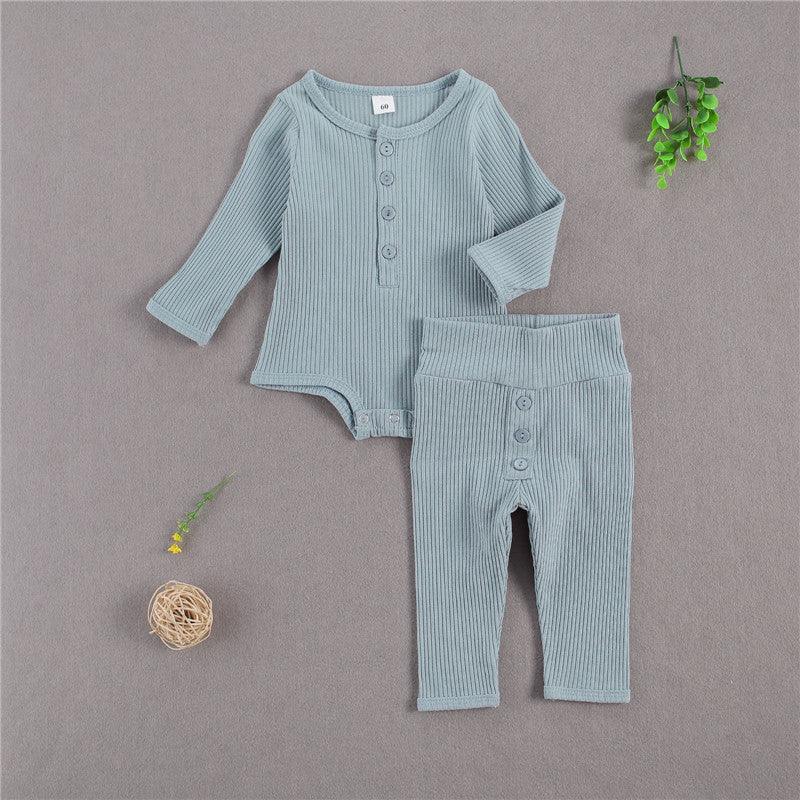 Baby Boys Girls Solid Color Knitted Children's Long Sleeved Loungewear Suit