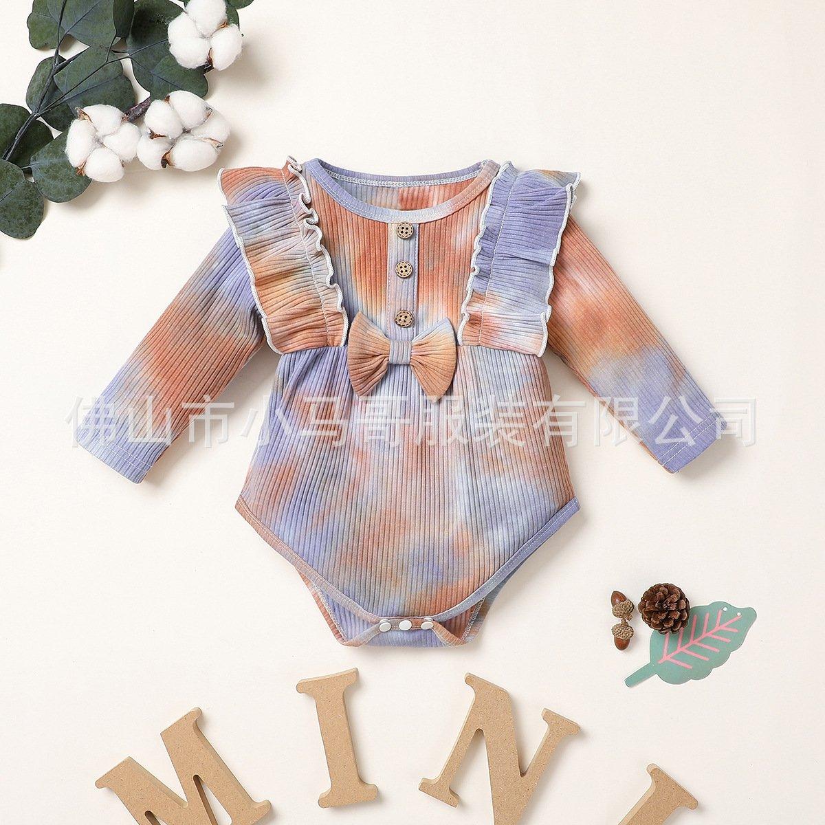 Baby Girl Long Sleeve Tie-dye Bow Decor Long Sleeve Romper Baby Clothing Warehouse