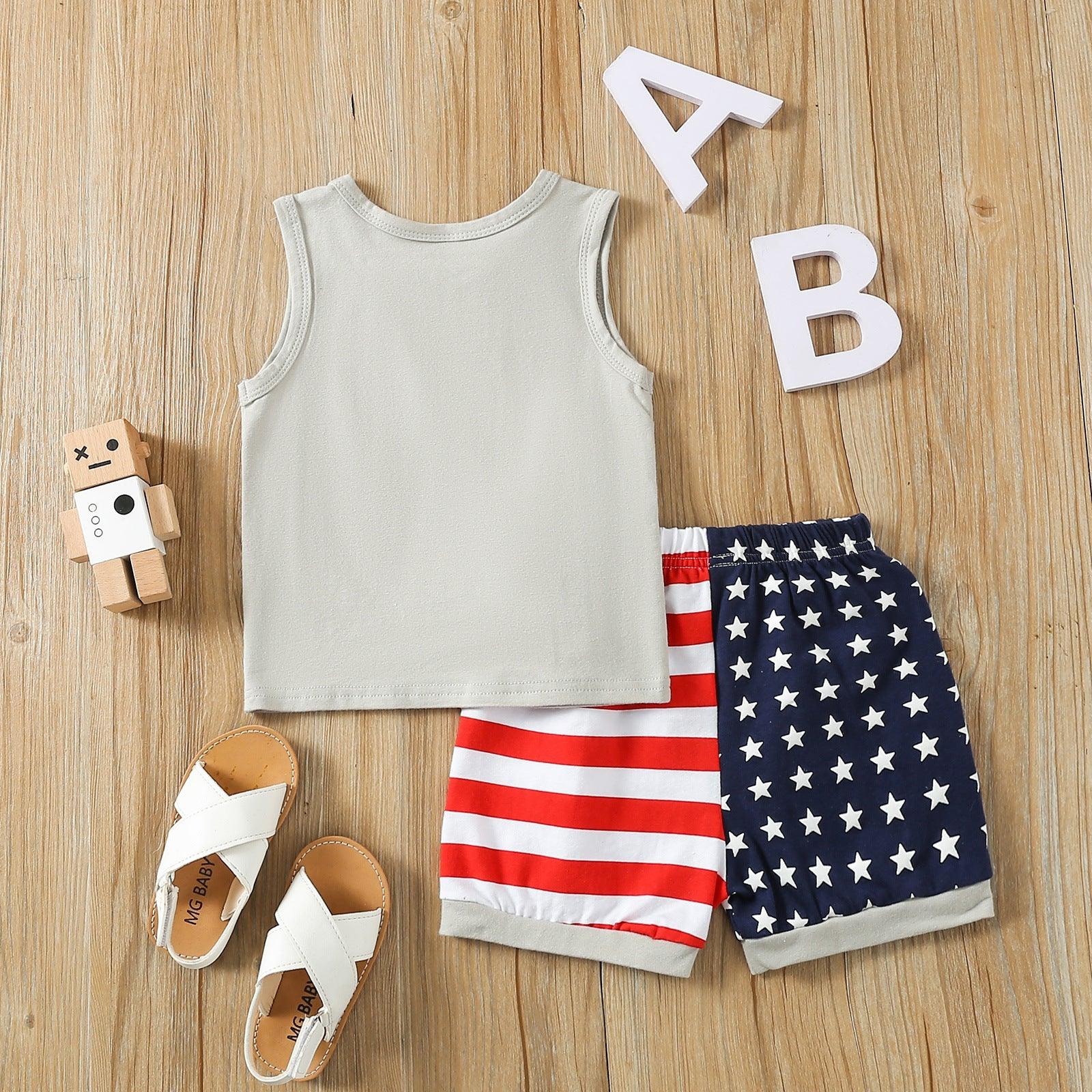 9months-4years Toddler Boy Sets Boys Suit Independence Day Children's Suit American Flag Print Tank Top Shorts Suit