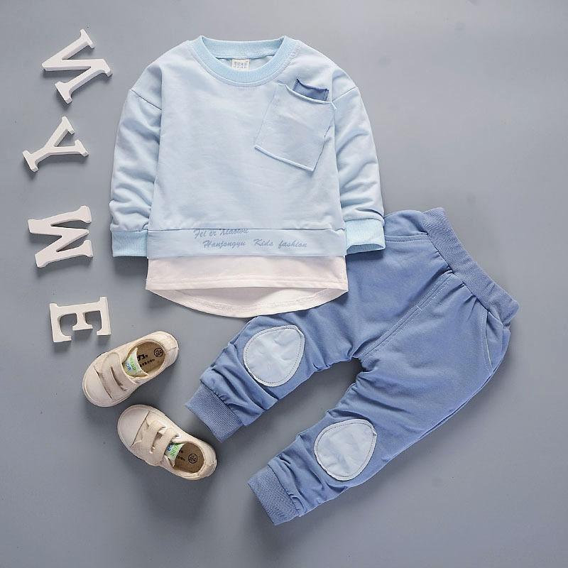 2-piece Solid Pocket Decor Sweatshirt and Pants Set Children's Clothing