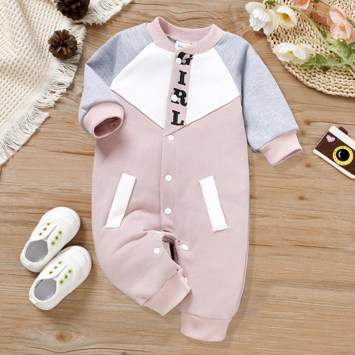 Baby Boys And Girls Long Sleeve Color Blocking Letter Printing Wholesale Baby Onesies