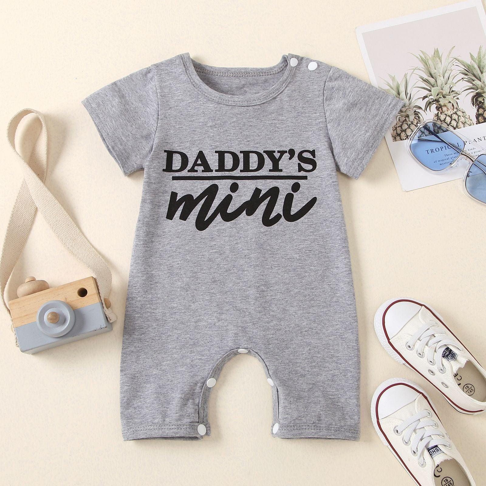 Baby Boys Solid Cotton Lettered Short Sleeve Jumpsuit