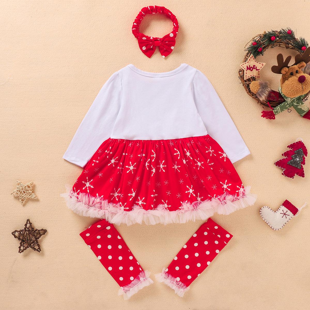 Baby Girls Christmas Costume Cartoon Printed Letter Red Jumpsuit