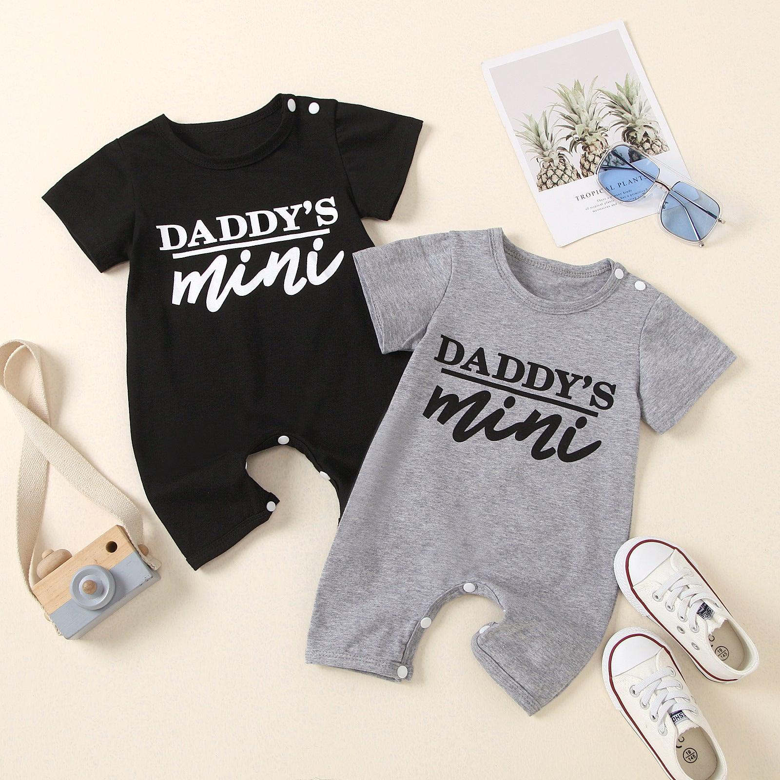 Baby Boys Solid Cotton Lettered Short Sleeve Jumpsuit