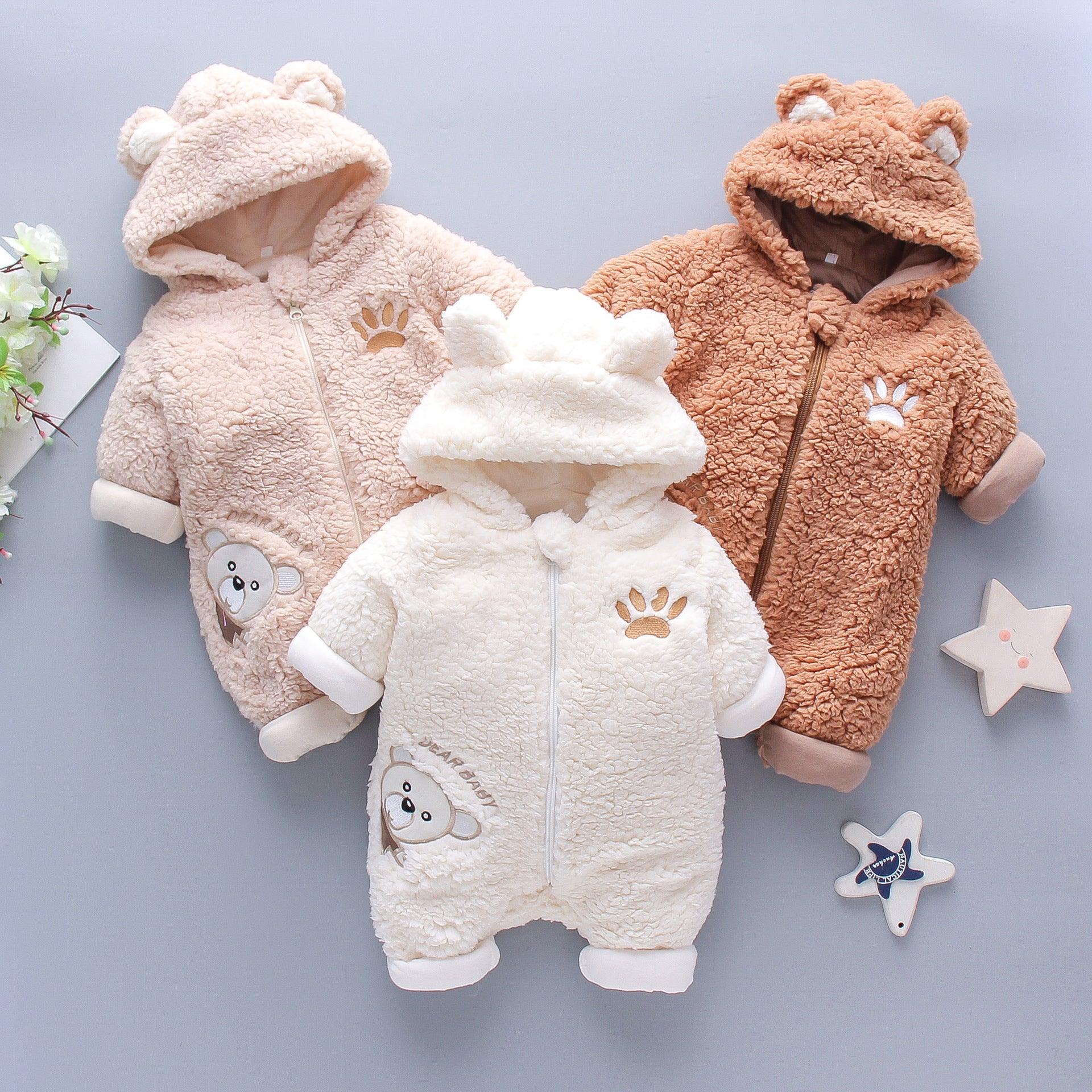 Baby Boys Girls Cartoon Animal Embroidered Thickened Lamb Wool Hoodie