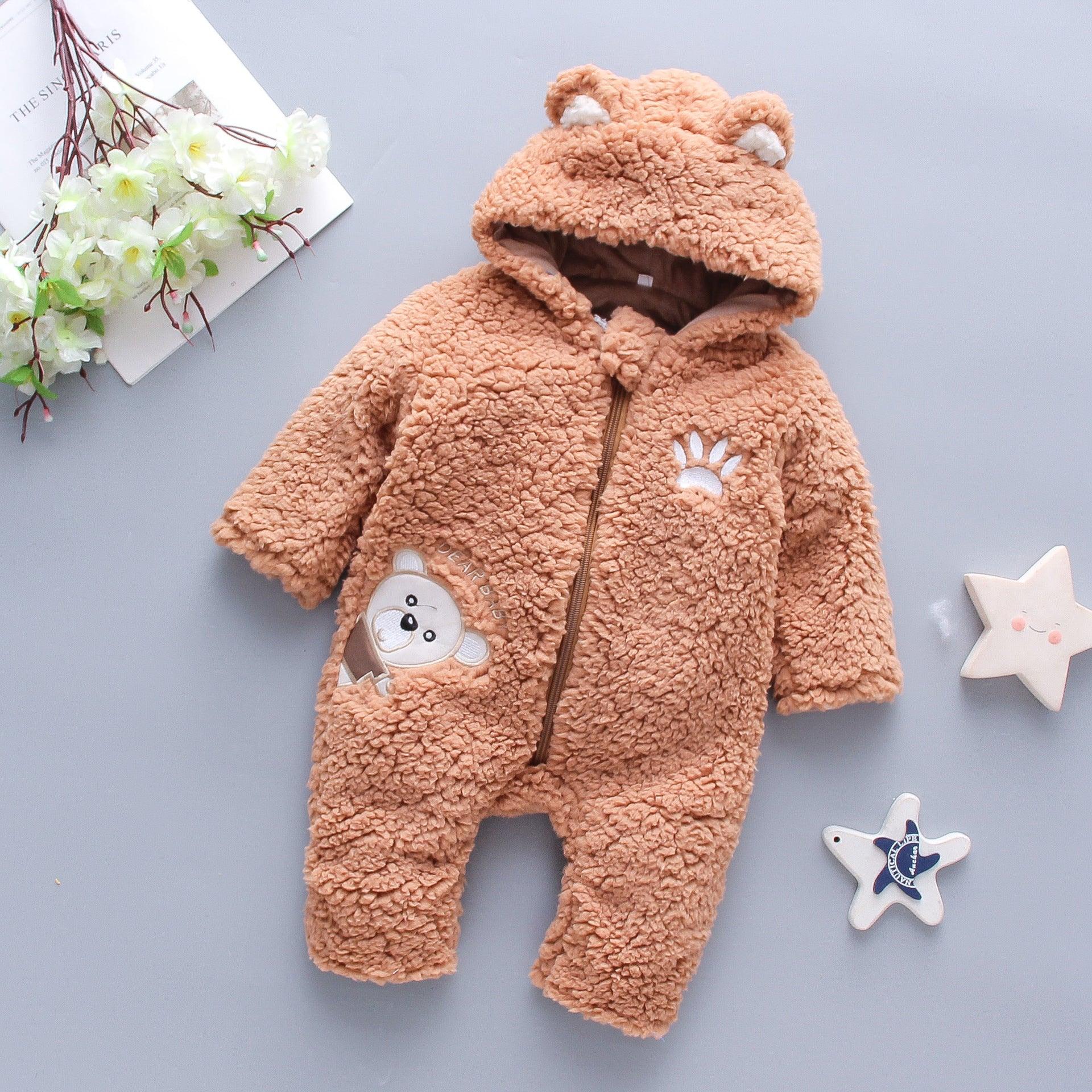 Baby Boys Girls Cartoon Animal Embroidered Thickened Lamb Wool Hoodie