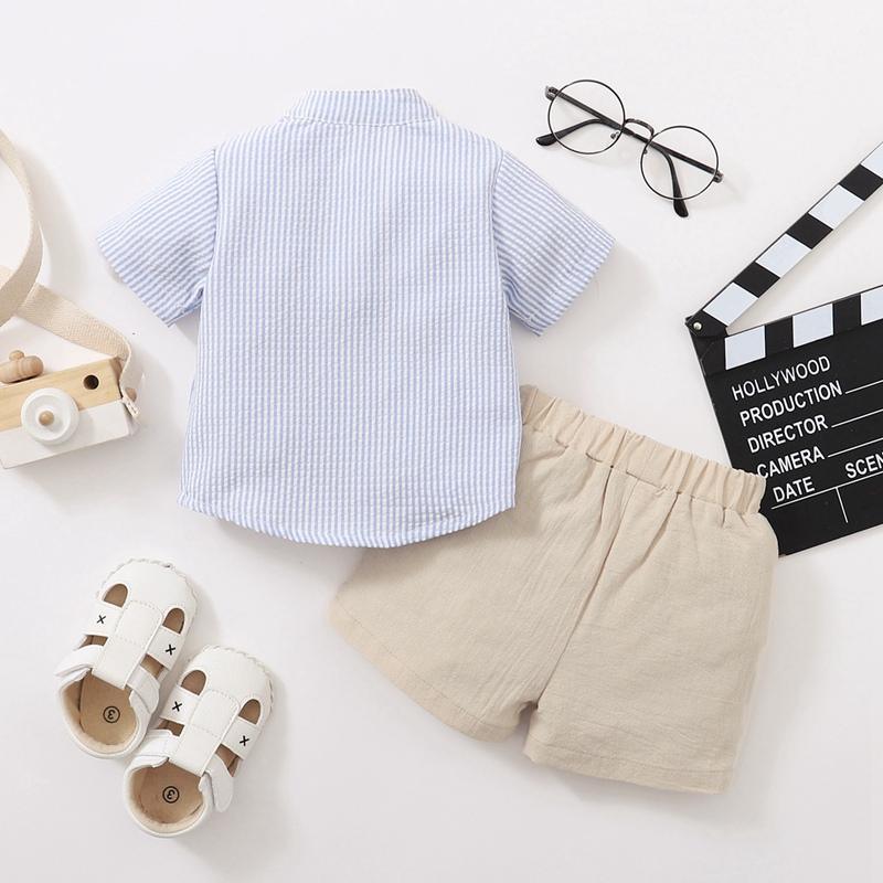 Baby Boy Strap Printing Striped Shirt & Shorts