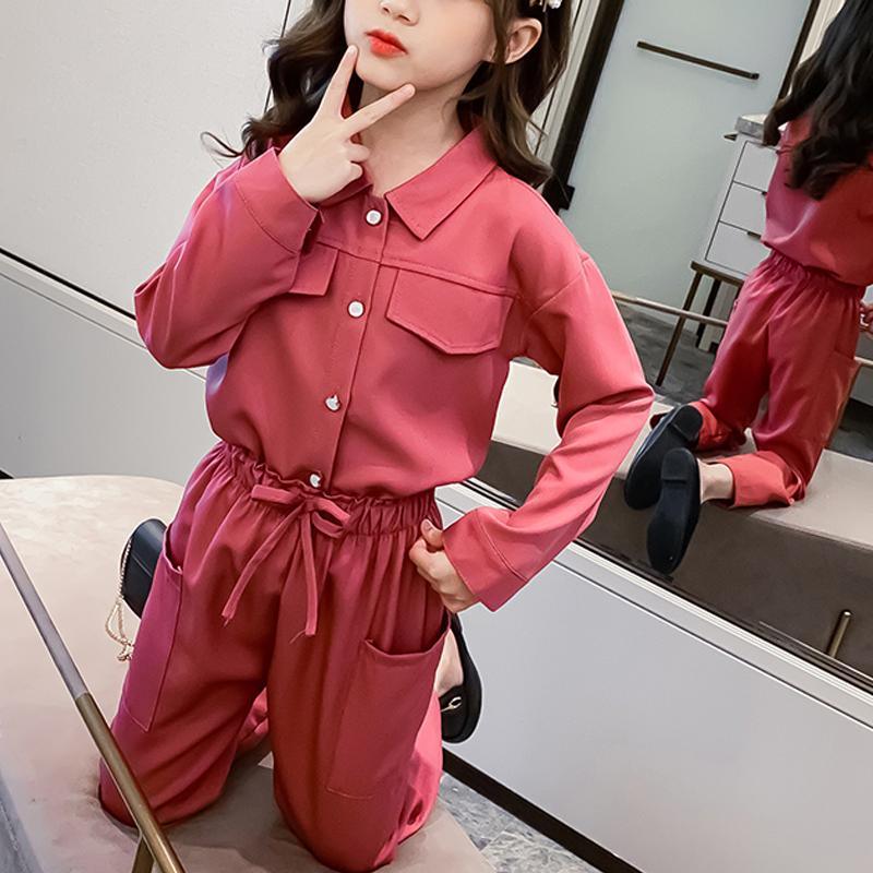 2-piece Solid Casual Blouse & Pants for Girl