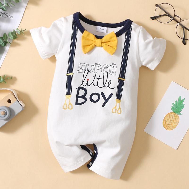 Baby Boy Bow Tie Decor Letter Pattern Jumpsuit