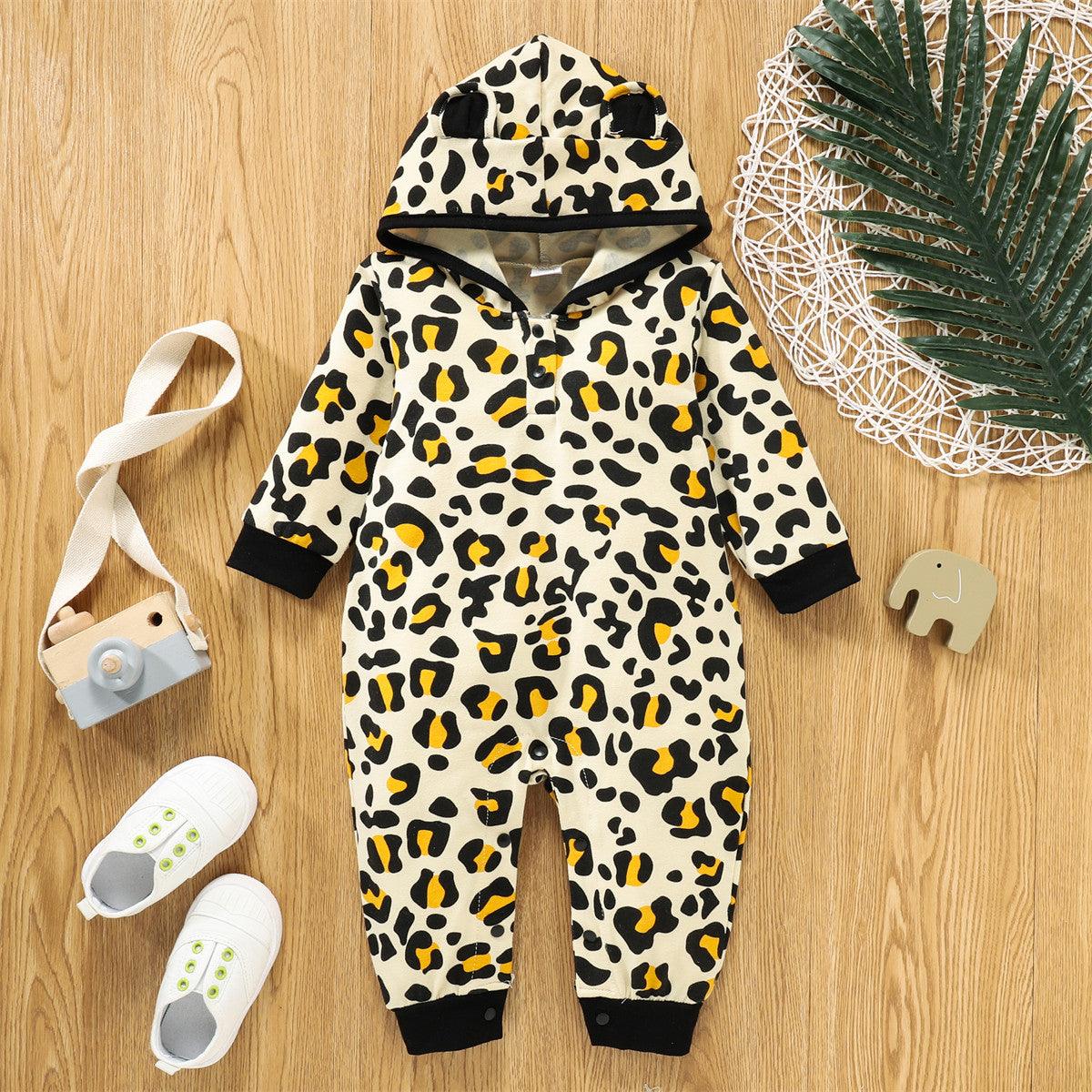 Baby Boys' Leopard Hooded Long Sleeve Jumpsuit