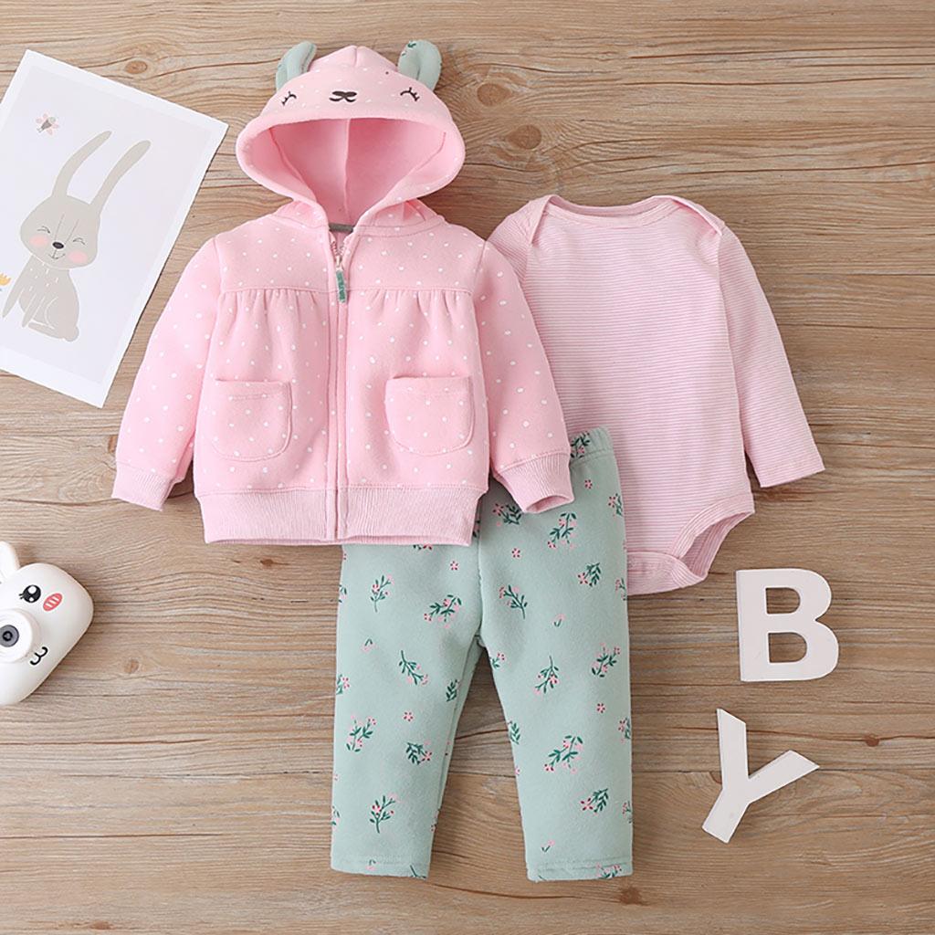 Baby Girls Cute Cartoon Rabbit Wave Point Coat Jumpsuit Pants Set Wholesale Baby Clothes Vendors