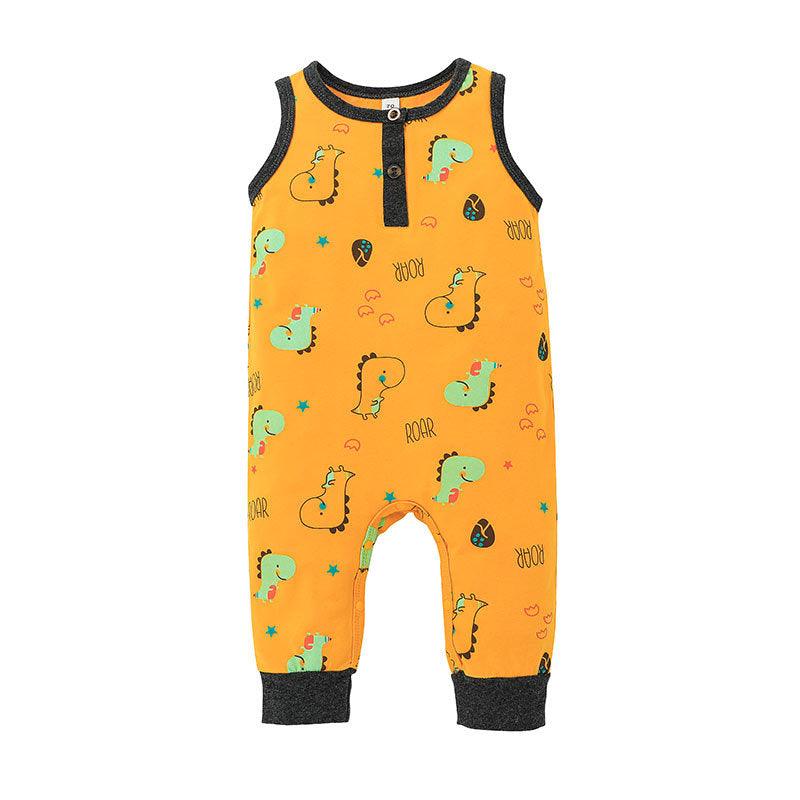 Baby Boy Sleeveless Dinosaur Print Bodysuit Baby Sleeveless Jumpsuit