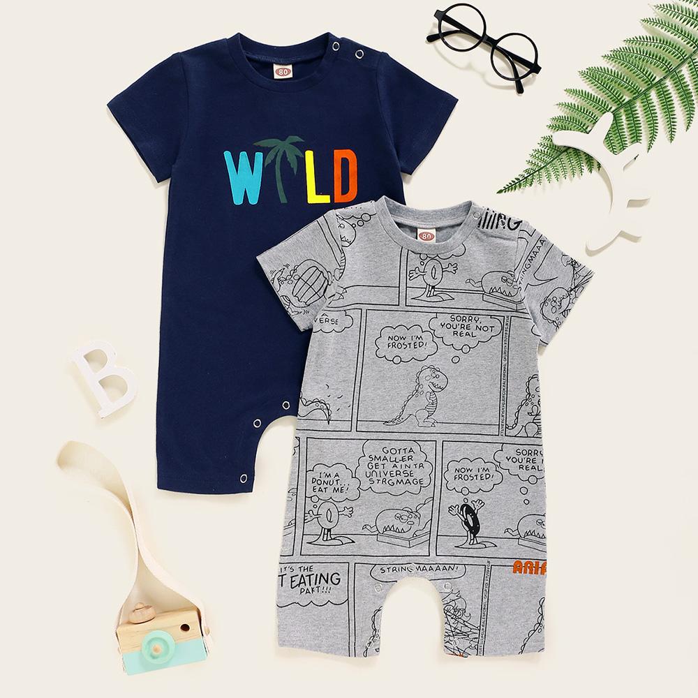 Baby Boys 2PCS Pattern Cartoon Printed Short Sleeve Rompers Baby Clothing Wholesale