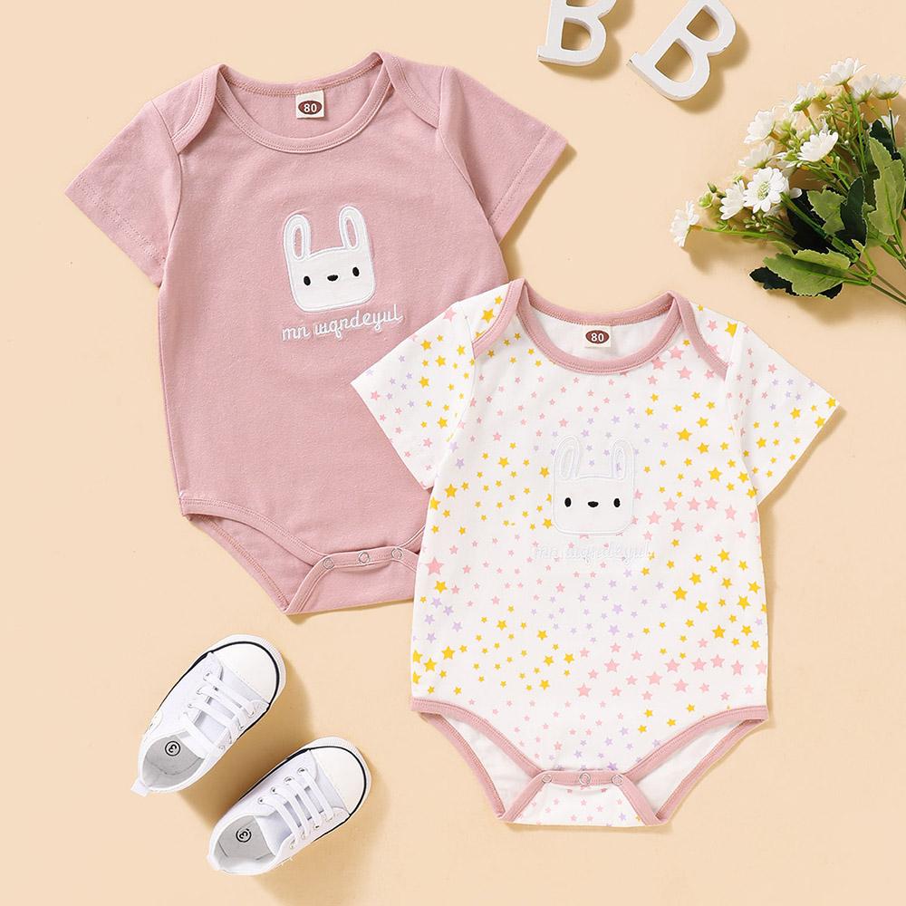 Baby Girls 2PCS Rabbit Star Printed Short Sleeve Rompers Baby Romper Wholesale