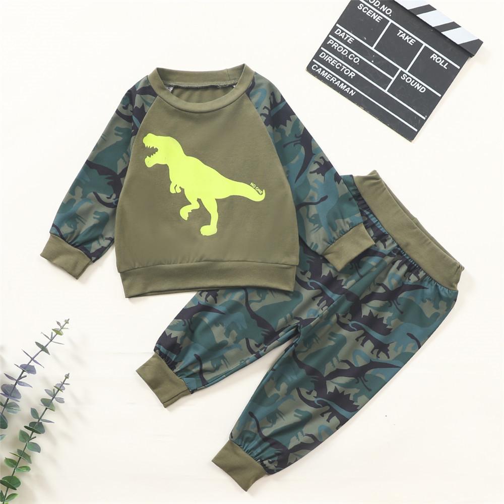 Baby Boys Dinosaur Nature Printed Long Sleeve Top & Pants Cheap Baby Boutique Clothes