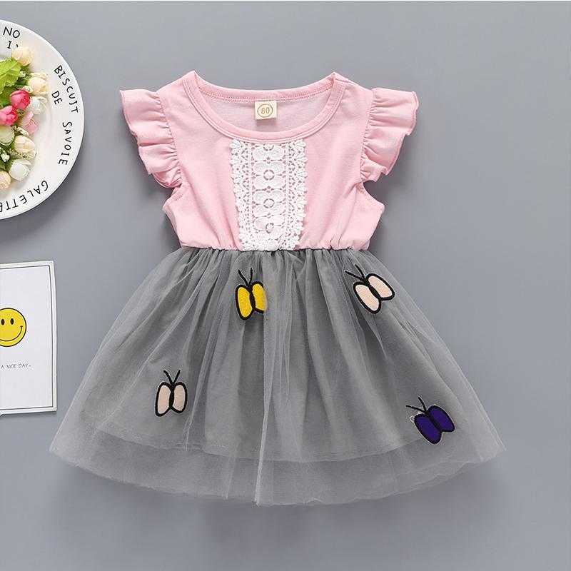 Baby Girl Lace Flying Sleeve Butterfly Mesh Splice Dress