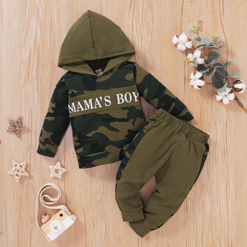 2-piece Letter Pattern Camouflage Hoodie & Pants for Baby Boy