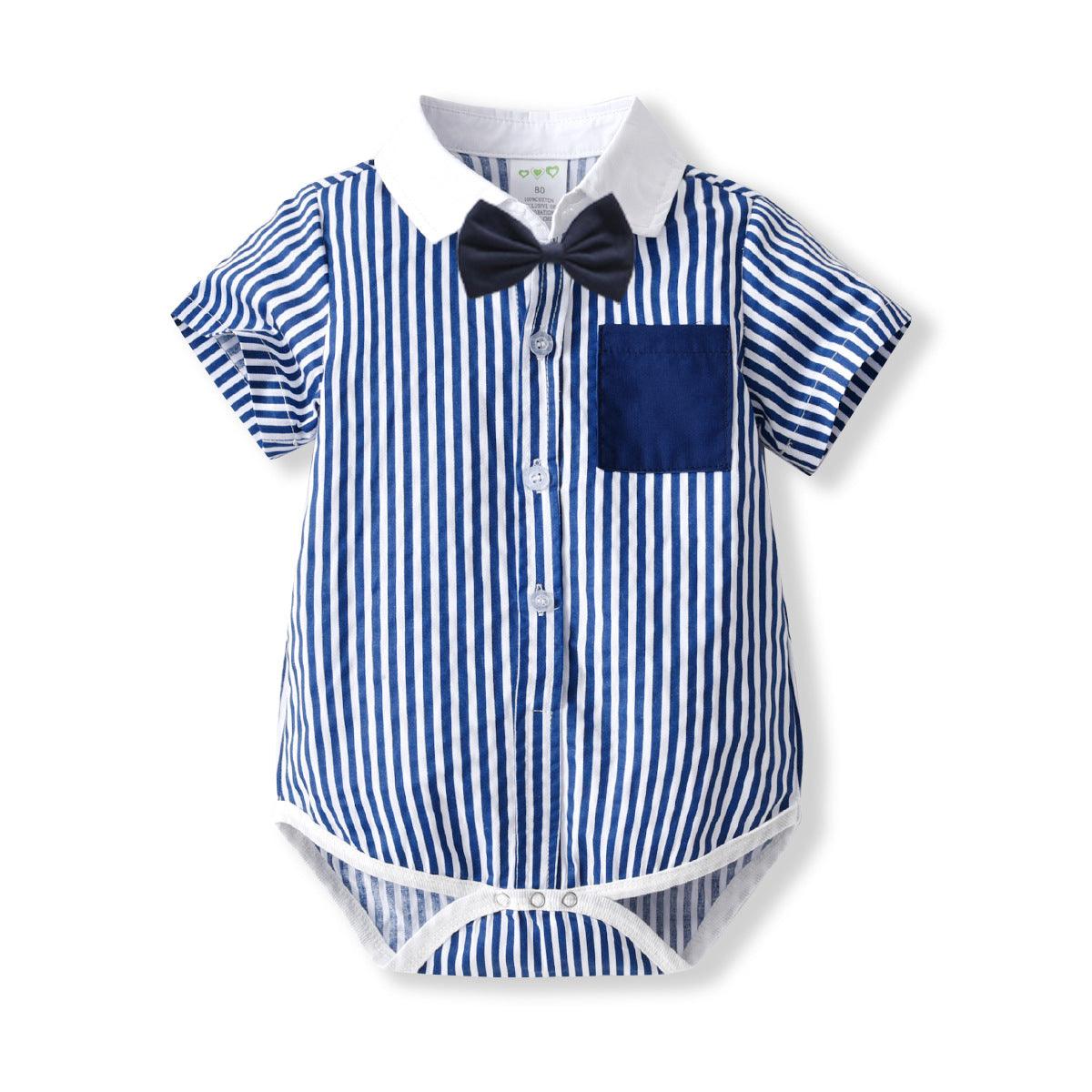 Baby Boy Striped Bodysuit With Bow Tie Wholesale Baby Onesies KJ126105