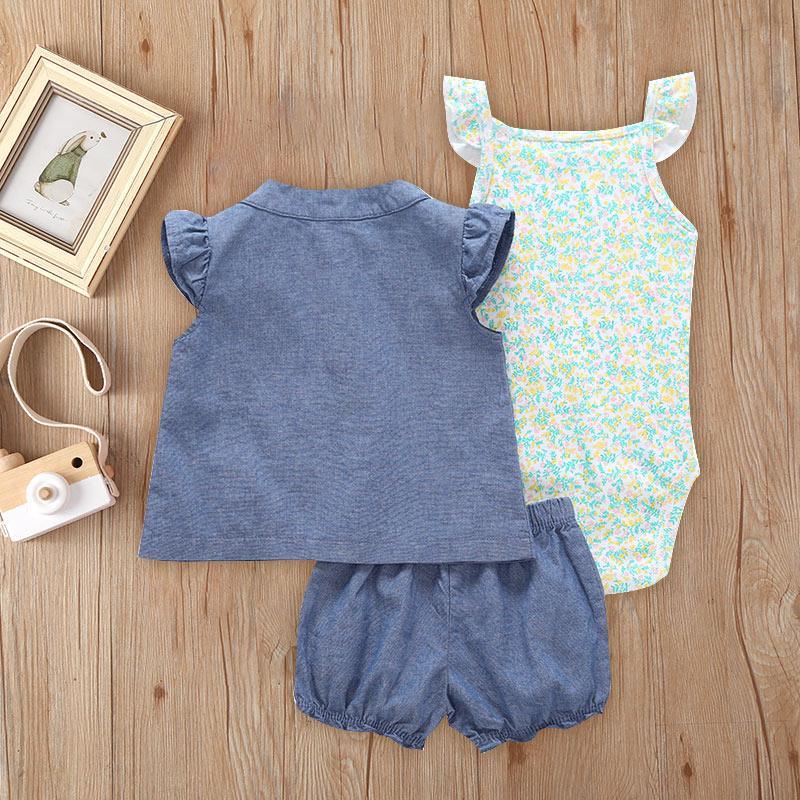 3-piece T-shirt & Shorts & Floral Romper for Baby Girl