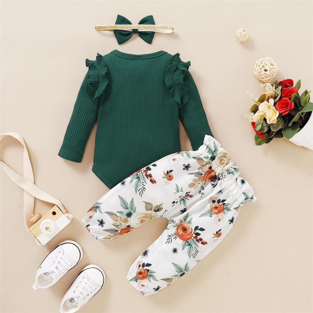 Baby Girls 3-Piece Ruffled Long Sleeve Floral Romper Sets Baby Wholesales