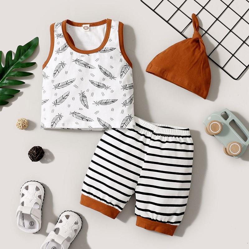 Baby Boy Leaf Print Tank & Striped Shorts & Hat