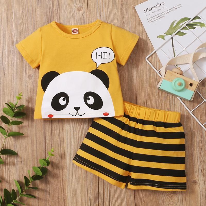 Baby Boy Panda Pattern T-shirt & Striped Shorts