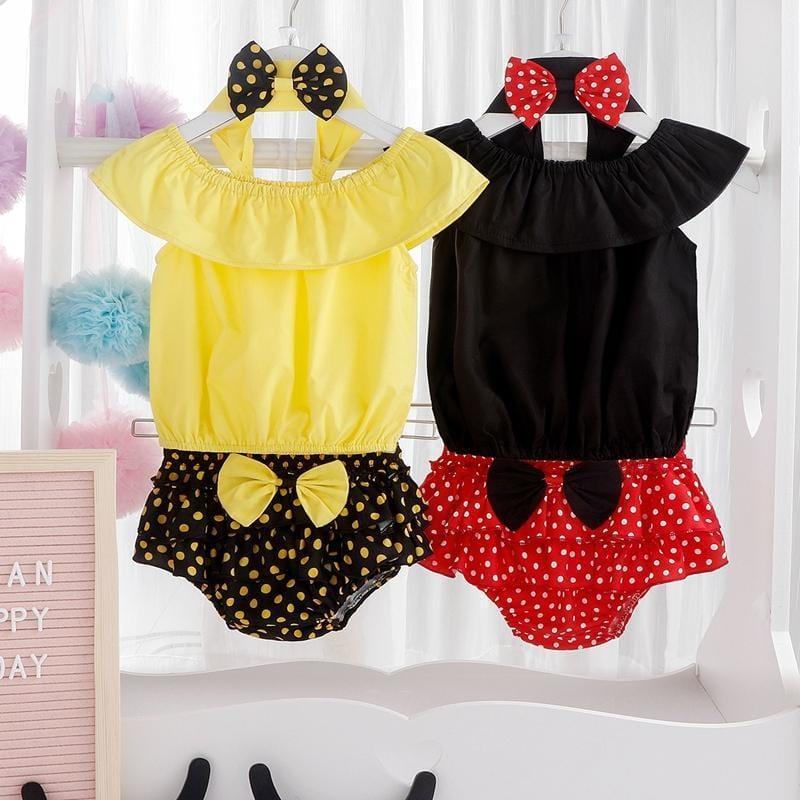 Baby Girl Ruffle Collar Top & Polka Dot Shorts & Headband