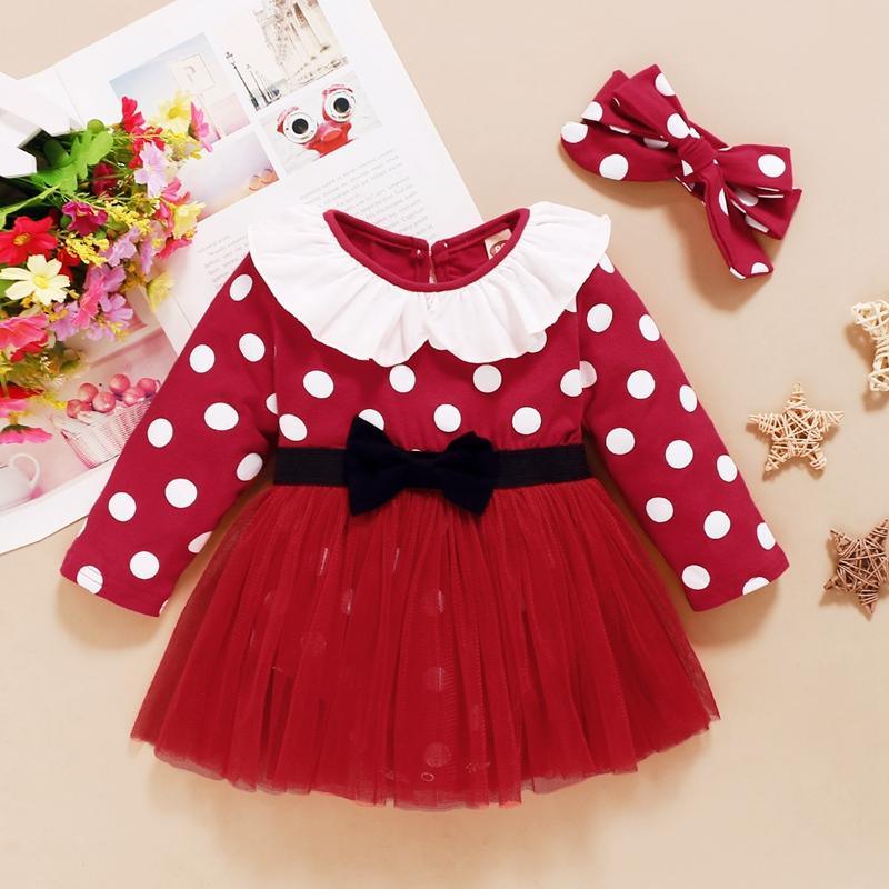 2-piece Polka Dot Dress & Headband for Baby Girl