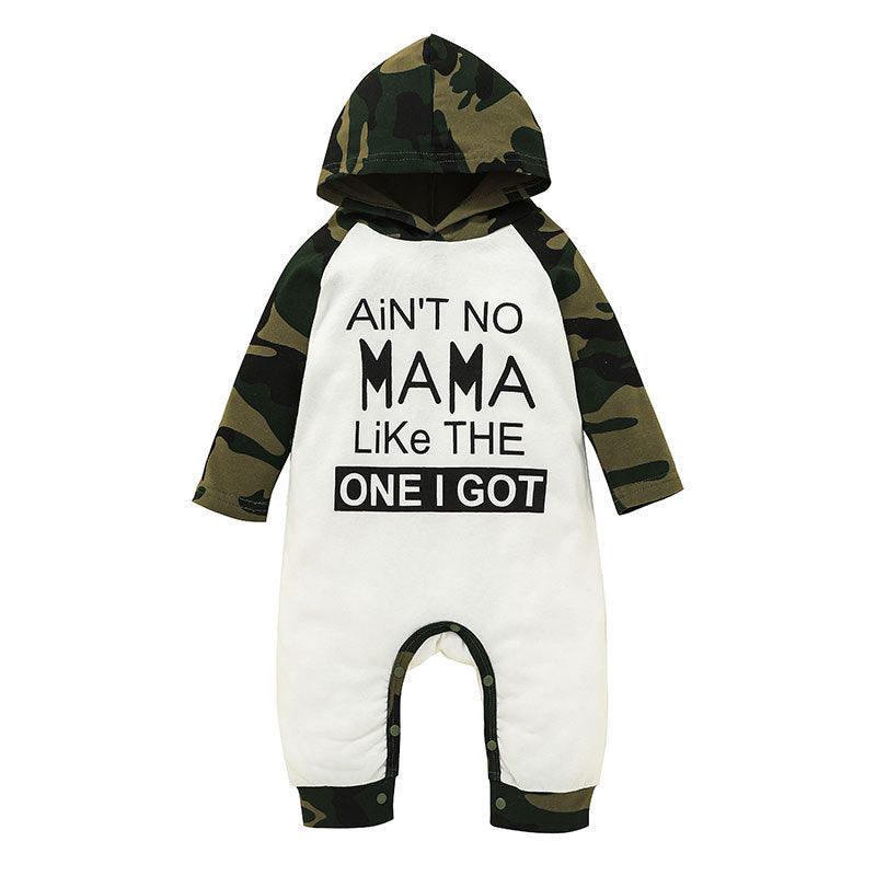 Baby Boy Letter Print Camouflage Hoodie Baby One Piece Jumpsuit